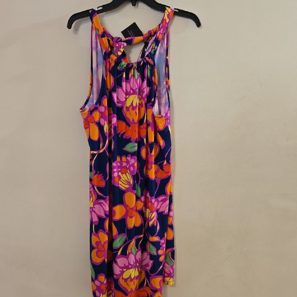 Trina Turk Blue Orange Sleeveless Halter Maxi Sundress